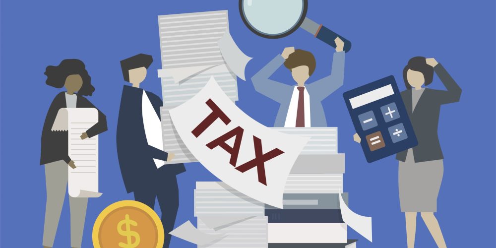 Business people and bankers with money illustration